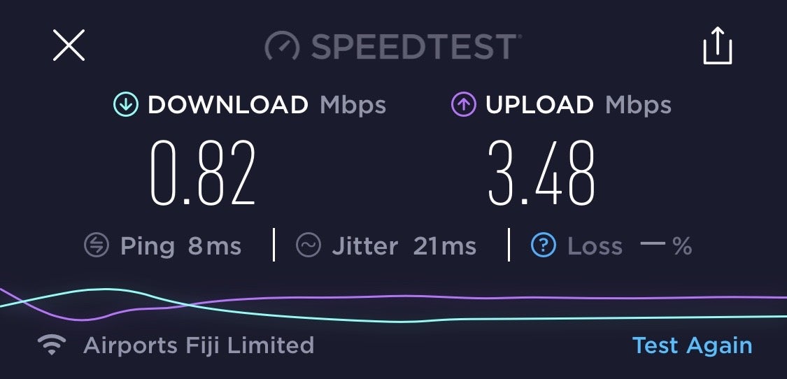 Fiji Airways Premier Lounge Wi-Fi Speed Test